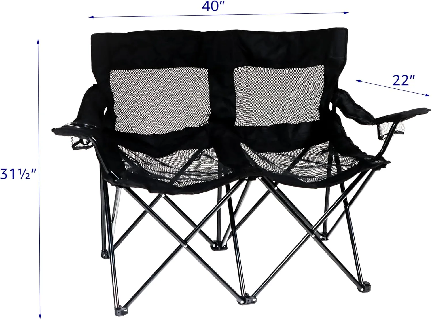 Trademark Innovations Loveseat Style 2-Seater Camp Chair with Steel Frame and Mesh Seat with Back