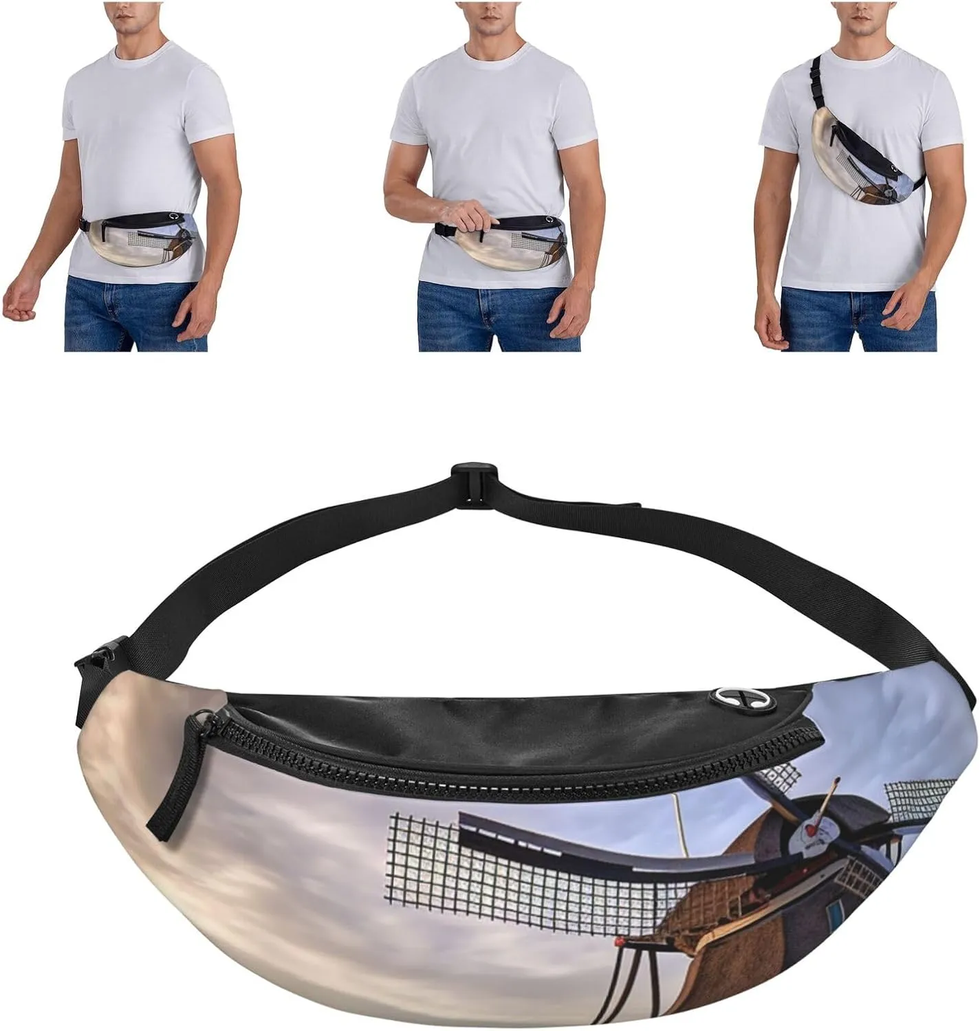 Traditional Windmill Fanny Pack for Man Women Waist Bag Adjustable Belt Casual Chest Bag Bum Bags for Travel Sports Running Hiking Waist Packs