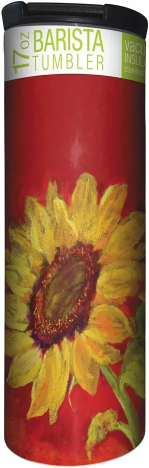 Tree-Free Greetings Sunflower Prima Donna Vacuum Insulated Travel Coffee Tumbler, 17 Ounce Stainless Steel Mug, Floral Nature Lover Gift