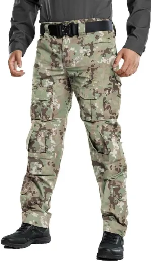 TRGPSG Men's Hiking Pants, Ripstop Camo Cargo Pants, Multi-Pocket Casual Work Pants