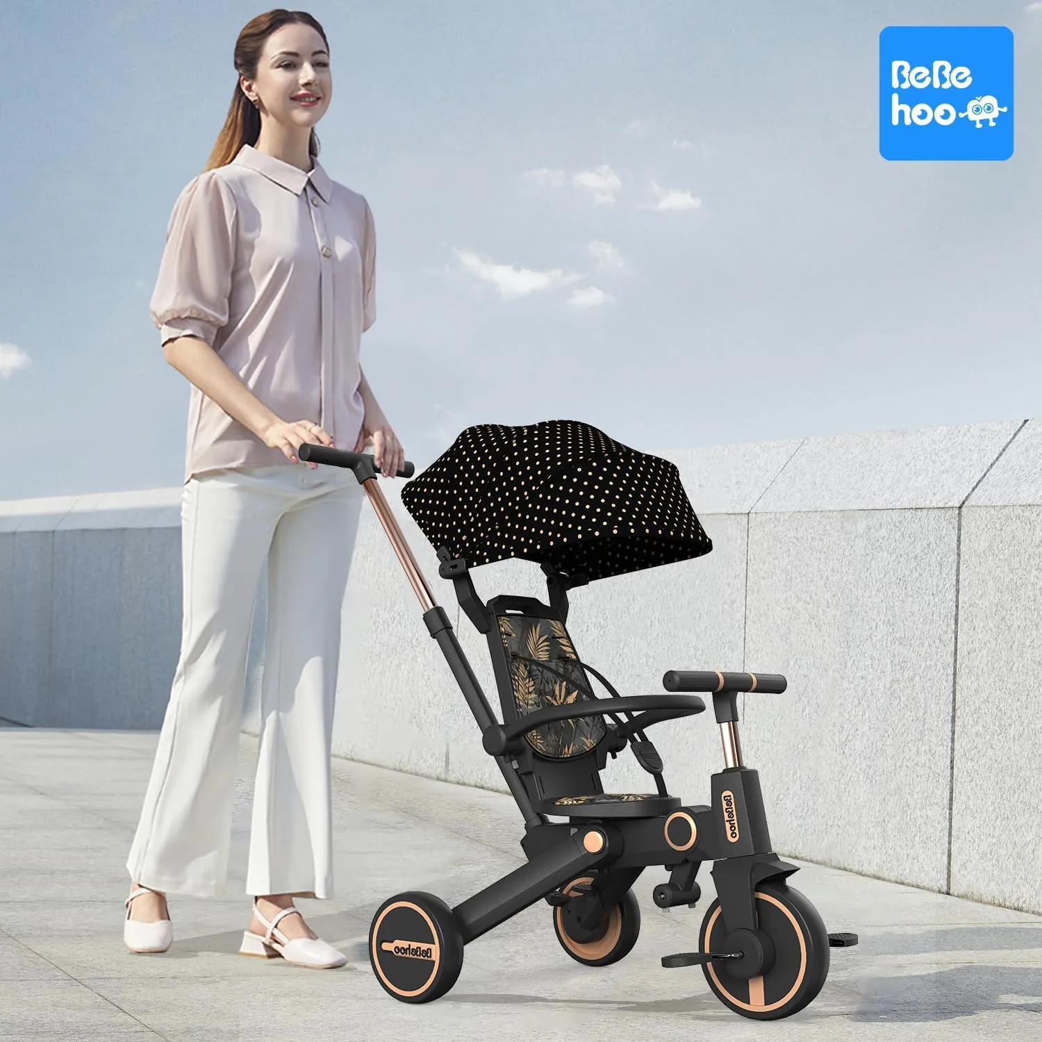Tricycle Stroller for Toddler,Foldable Baby Tricycle,Kids Balance Bike with Push Handle,Toddlers Stroller Bike with 1 to 5 Years,7-in-1 Push Tricycle Bike for Kids(Gold)