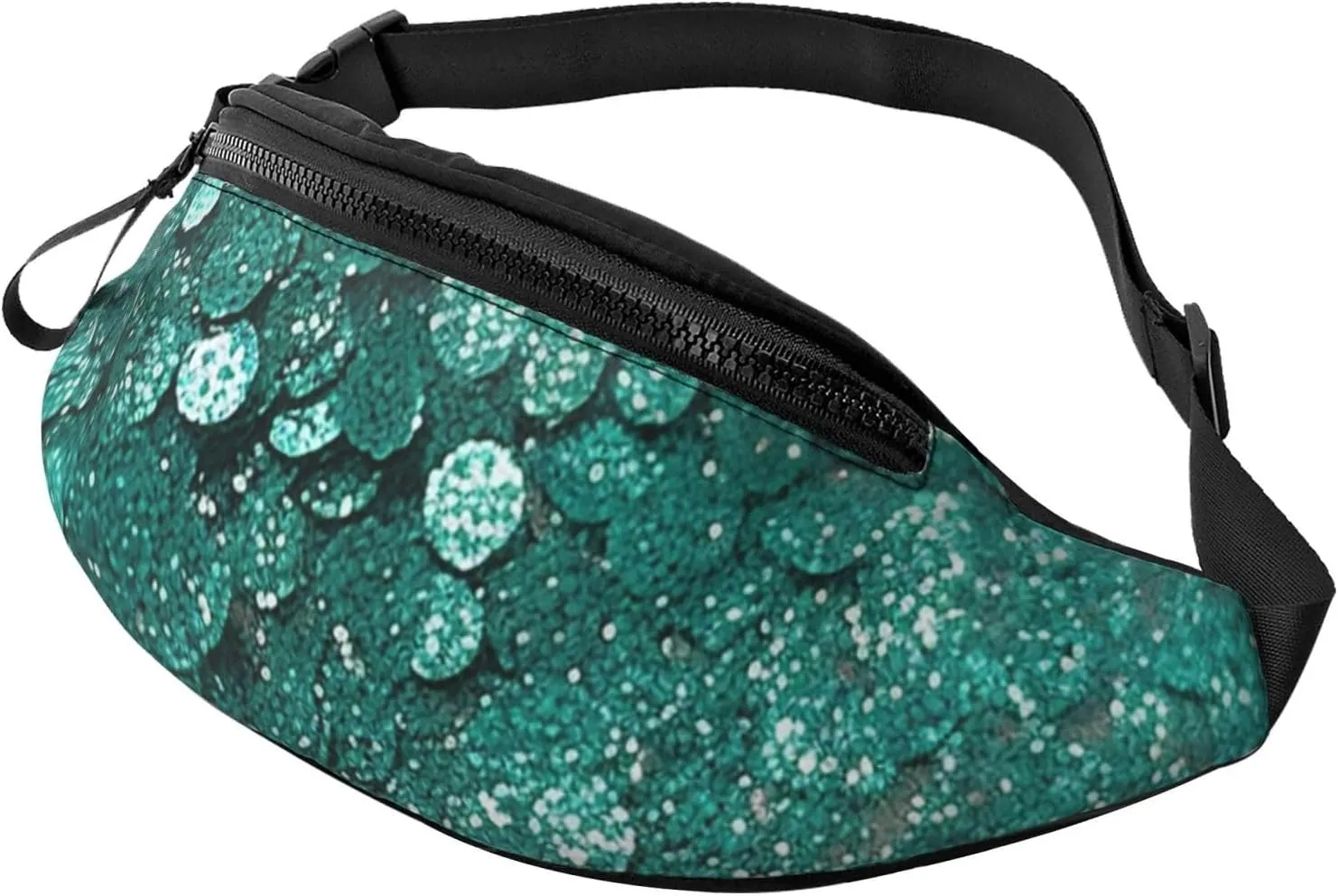 Turquoise Glitter Fanny Pack for Man Women Waist Bag Adjustable Belt Casual Chest Bag Bum Bags for Travel Sports Running Hiking Waist Packs