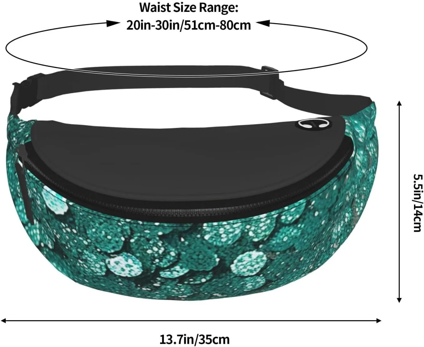 Turquoise Glitter Fanny Pack for Man Women Waist Bag Adjustable Belt Casual Chest Bag Bum Bags for Travel Sports Running Hiking Waist Packs