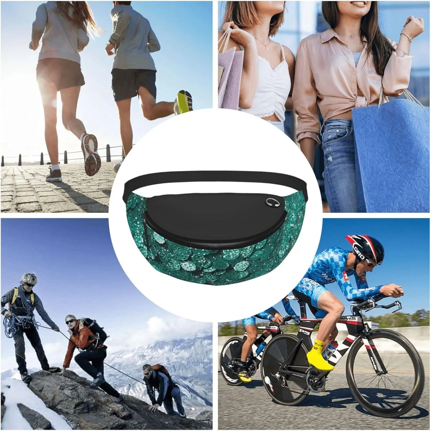Turquoise Glitter Fanny Pack for Man Women Waist Bag Adjustable Belt Casual Chest Bag Bum Bags for Travel Sports Running Hiking Waist Packs
