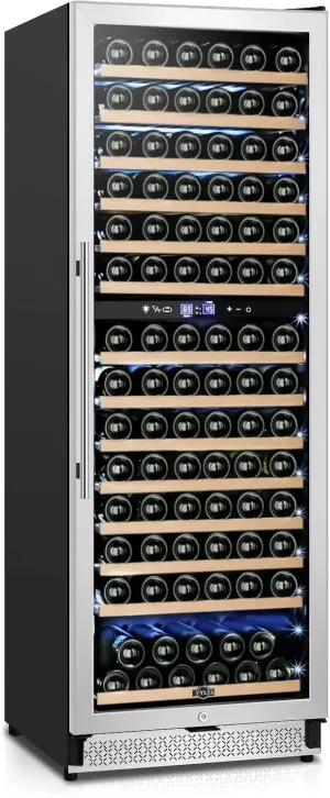 Tylza 24 Inch Wine Fridge Dual Zone, 154 Bottle Wine Cooler Refrigerator With Stainless Steel and Professional Compressor, Fast Cooling Low Noise and No Fog Built-in or Freestanding