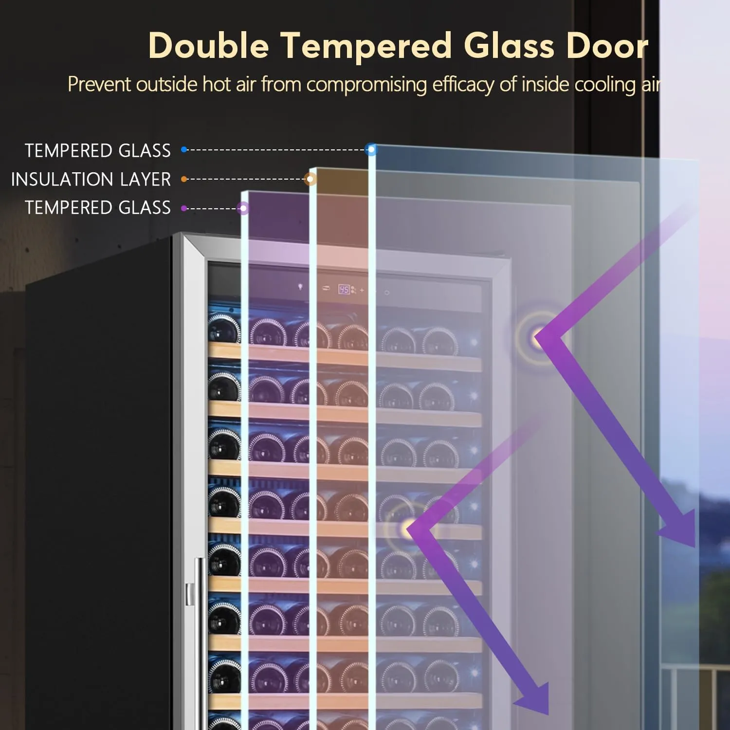 Tylza Upgraded 154 Bottles Wine Cooler Refrigerator, 24 Inch Tall Wine Fridge Built-in or Freestanding with Professional Compressor, Low Noise Fast Cooling and Intelligent Temperature Memory