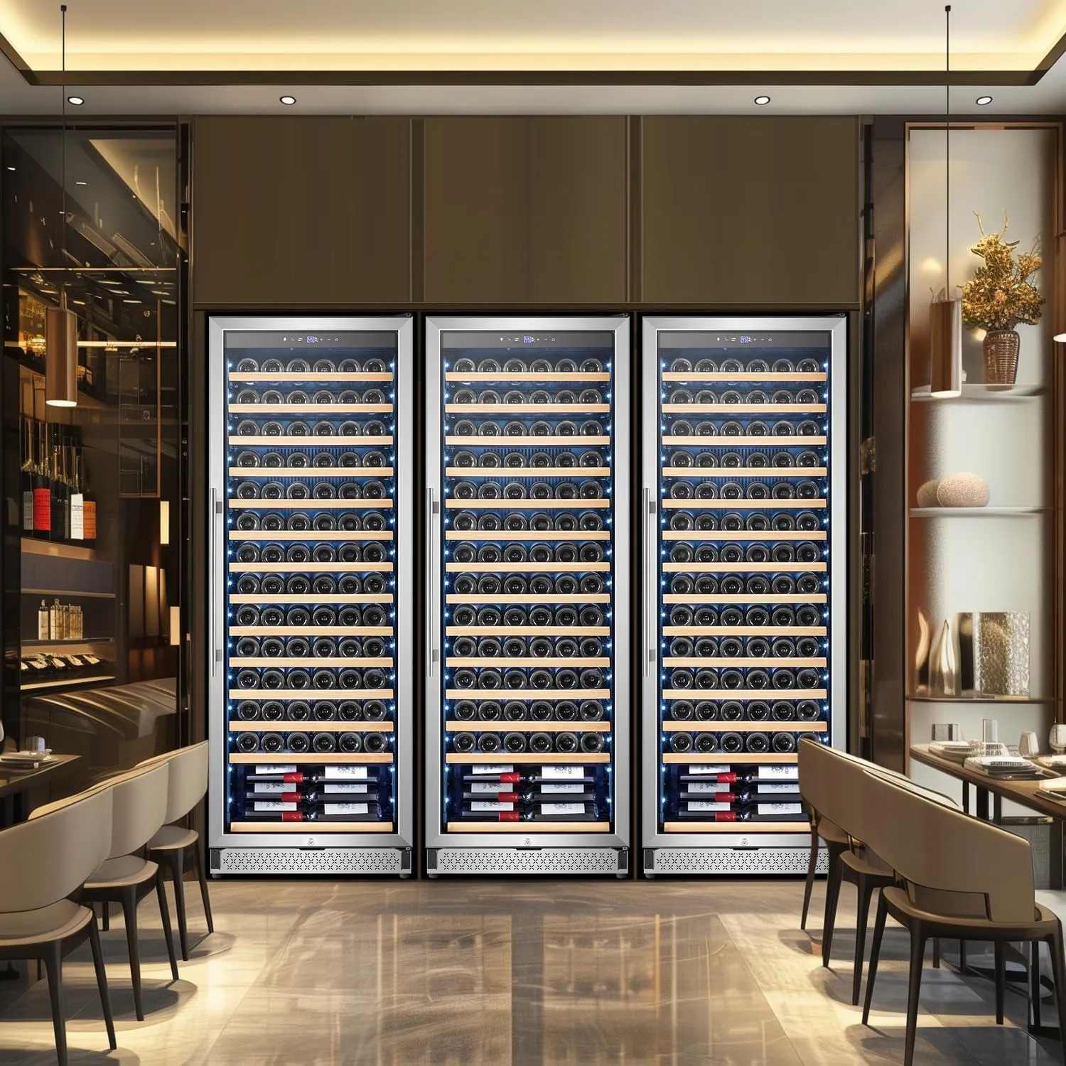 Tylza Upgraded 154 Bottles Wine Cooler Refrigerator, 24 Inch Tall Wine Fridge Built-in or Freestanding with Professional Compressor, Low Noise Fast Cooling and Intelligent Temperature Memory