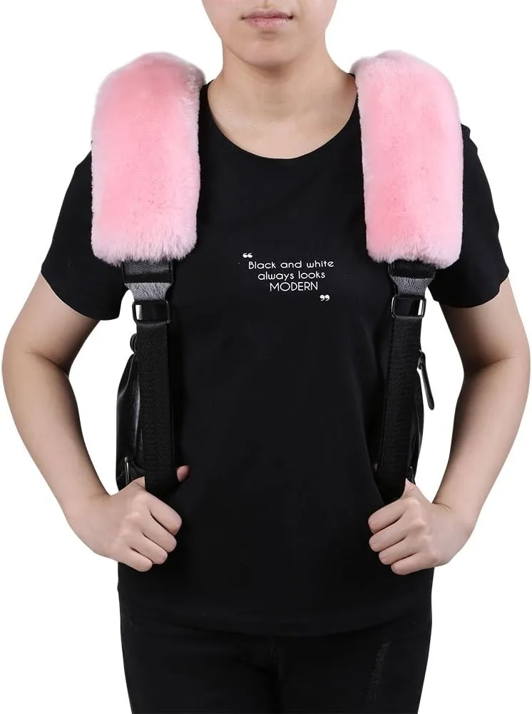 U&M 2 Pack Genuine Sheepskin Auto Seat Belt Cover for Adult Youth Kid Toddlers -Soft Warm Car, Truck, SUV, Camera Backpack Strap Shoulder Pad Wool Fluffy