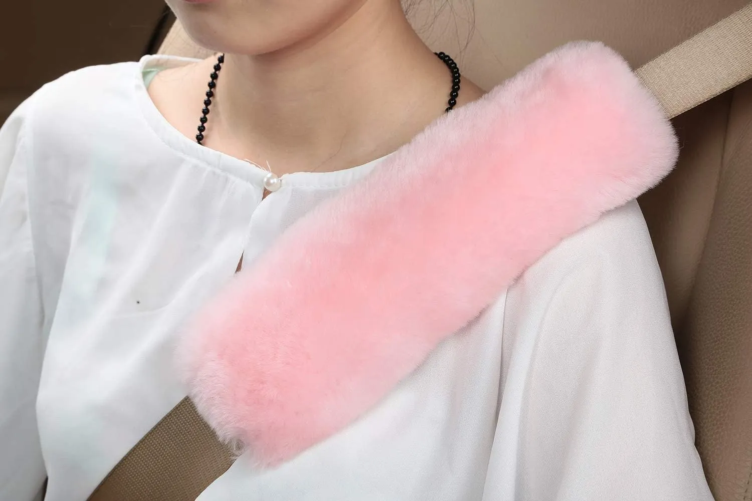 U&M 2 Pack Genuine Sheepskin Auto Seat Belt Cover for Adult Youth Kid Toddlers -Soft Warm Car, Truck, SUV, Camera Backpack Strap Shoulder Pad Wool Fluffy