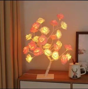 Ulalaza Rose Tree Lighth with 24 LEDs USB Supply Warm Wire Bedside Light with Switch for Home Room Decor