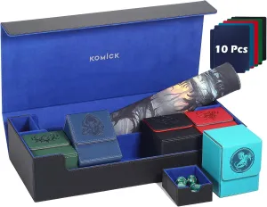 Ultimate 6-in-1 Card Deck Box Set with Playmat Dice Tray, Large MTG Card Storage Box with 5 PCS Deck Case 2400  Unsleeved Trading Cards Deck Box MTG TCG CCG Yugioh Sports Cards (Black/Blue)