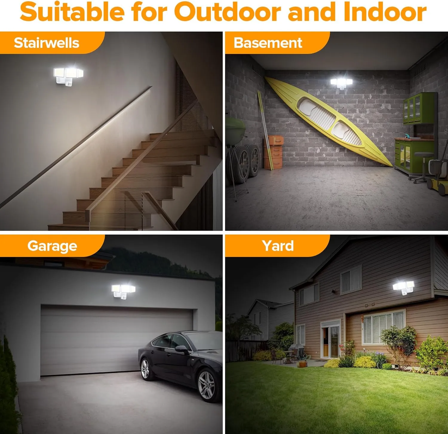 UME Battery Powered Motion Sensor Outdoor Lights 302 LED 1800LM, IP65 Waterproof Battery Operated Flood Lights Outdoor, 3 Heads Security Motion Light with 3 Modes for Garden Patio Yard (White)