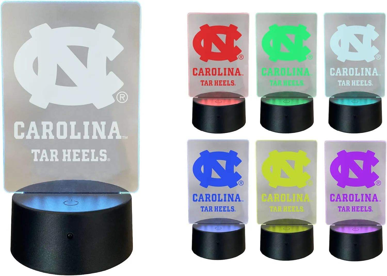 UNC Tar Heels Acrylic LED Night Light with Remote and USB Plug in Officially Licensed 4-Pack