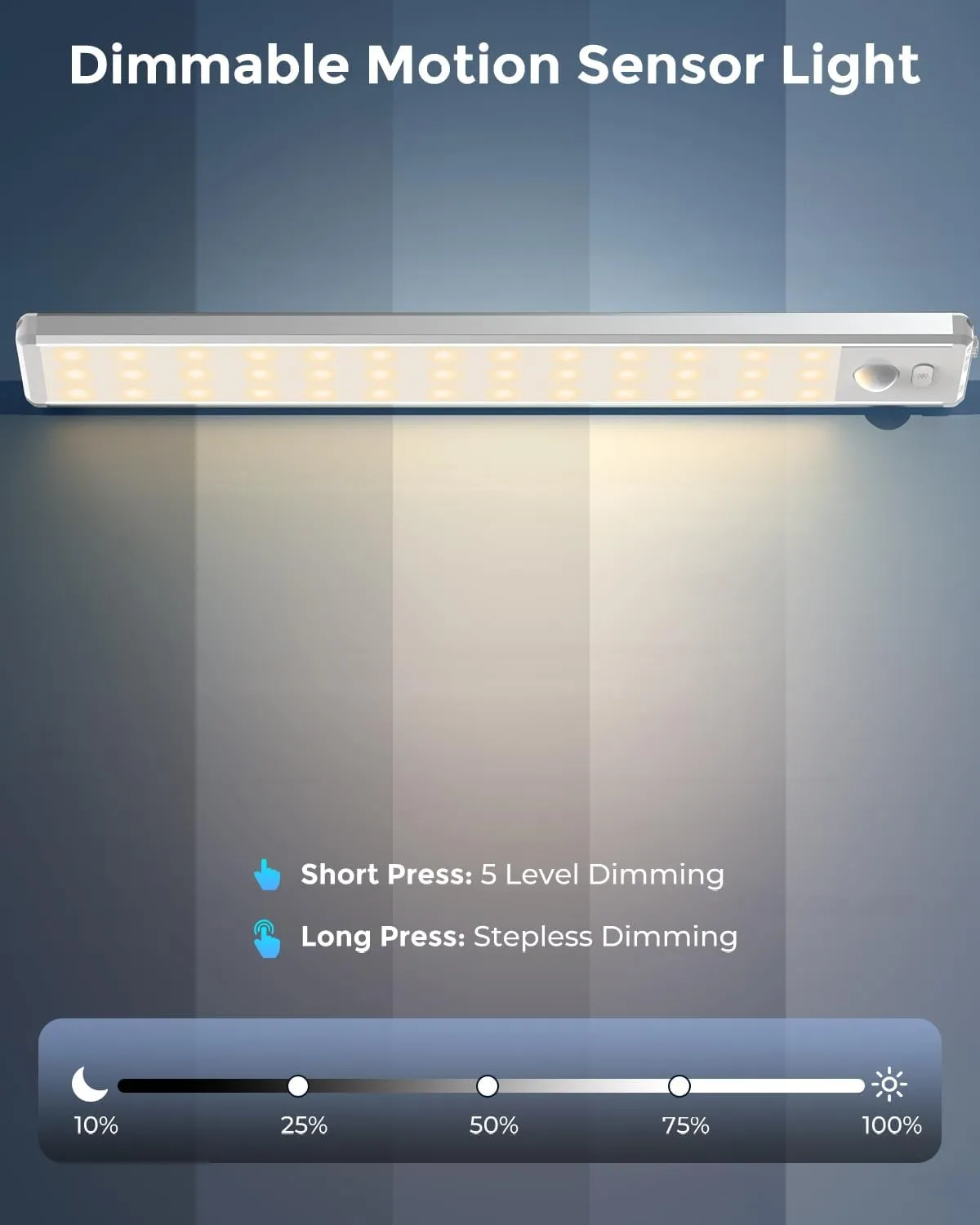Under Cabinet Lighting - 10.5" Motion Sensor Light Indoor, Magnetic Wireless Closet Lights, Dimmable Led Night Light, Rechargeable Under Counter Lights for Kitchen, Bedroom, Stair, 2 Pack
