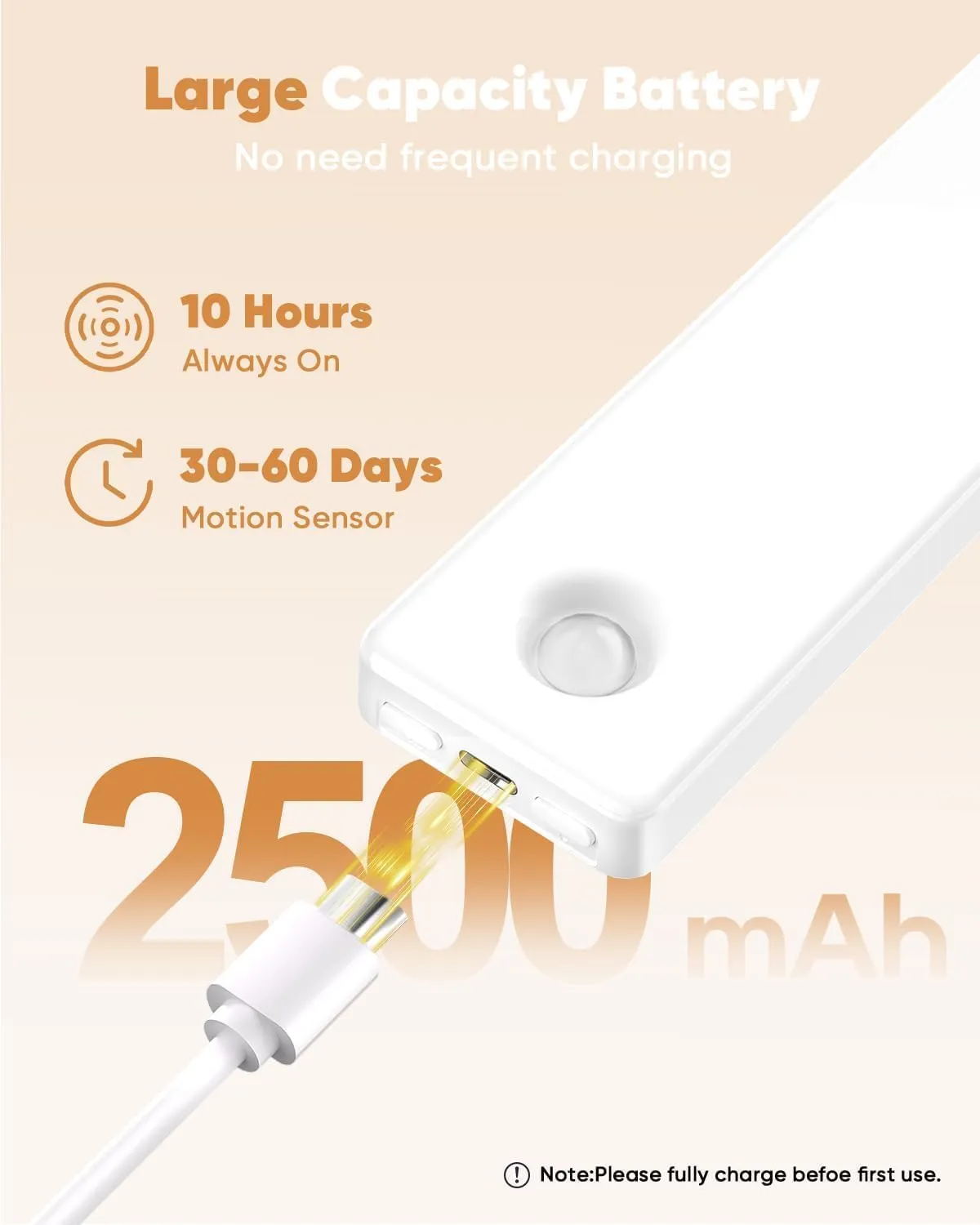 Under Cabinet Lighting, 3 Color Temperatures Motion Sensor Light Indoor, USB Rechargeable Battery Operated Closet Lights, Wireless Dimmable LED Cabinet Lights, Under Counter Light for Kitchen (2 Pack)