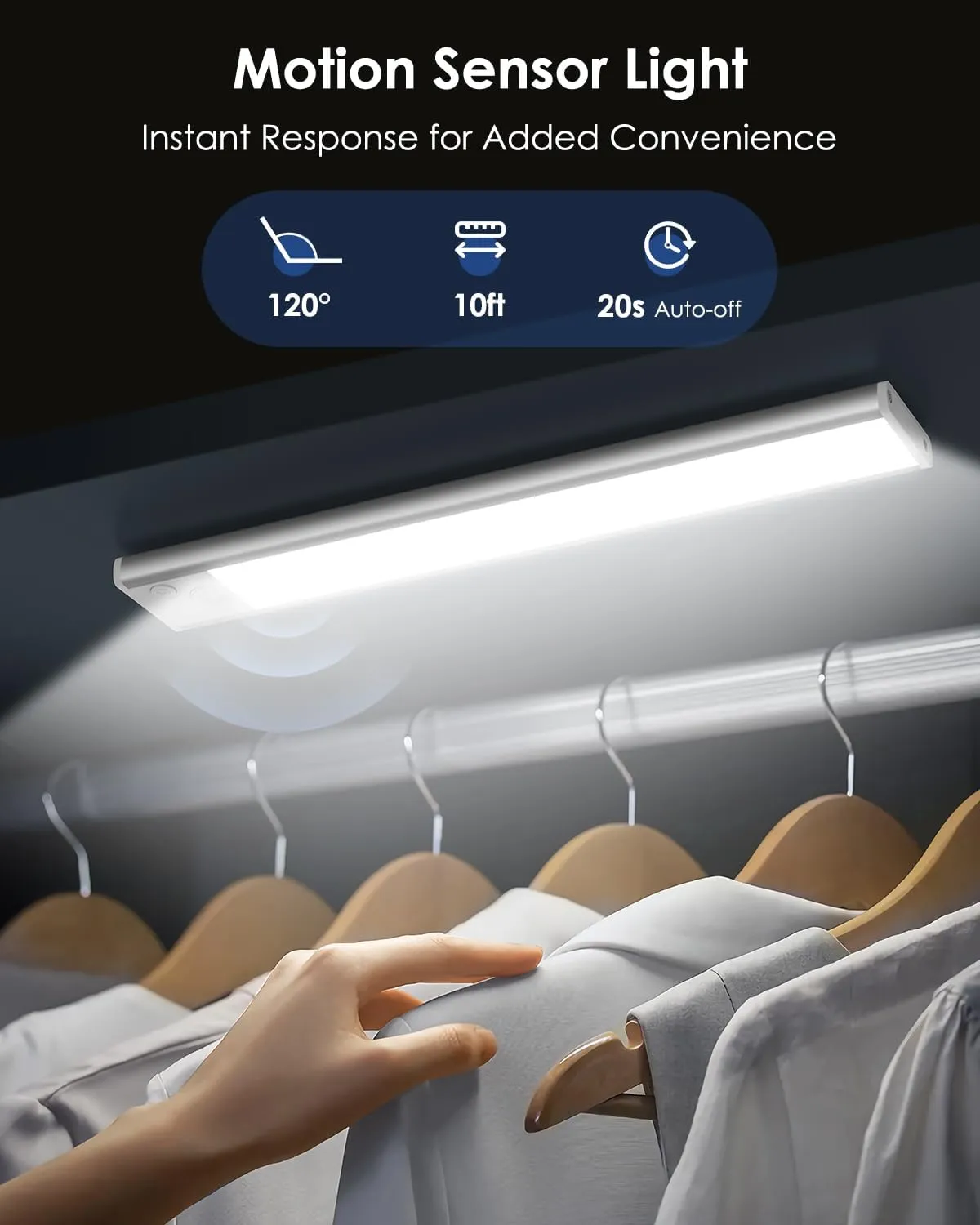 Under Cabinet Lighting, 5 Pack Rechargeable LED Motion Sensor Light Indoor Upgraded 2000mAh, Wireless Battery Operated Under Counter Lights for Kitchen, Magnetic Dimmable Closet Lights Stairs, 8in