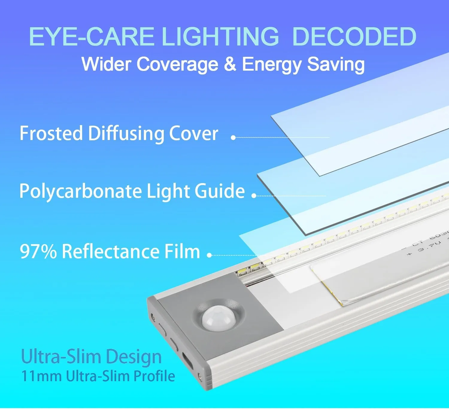 Under Cabinet Lighting, 8 inch 3200 mAh Rechargeable Battery Operated Closet Lights, Magnetic Motion Sensor Light Indoor, Under Counter Lights for Kitchen Stair(3 Color Temp., 2 Pack)
