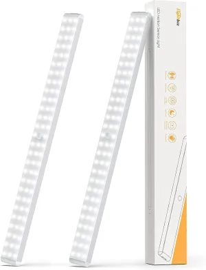 Under Cabinet Lighting, Dimmable 80-LED Closet Lights Wireless Under Counter Light 3000mAh Battery Night Safe Lights Stick-on Anywhere for Kitchen,Stair,Pantry (2 Packs)