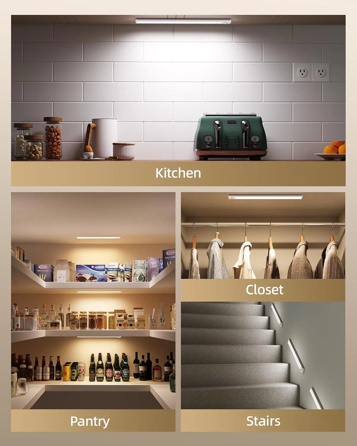 Under Cabinet Lighting, LED Motion Sensor Light Indoor, Rechargeable Closet Lights Battery Operated, Dimmable Under Cabinet Lights with 3 Color Temps, Wireless Under Counter Lights for Kitchen(6Pack)