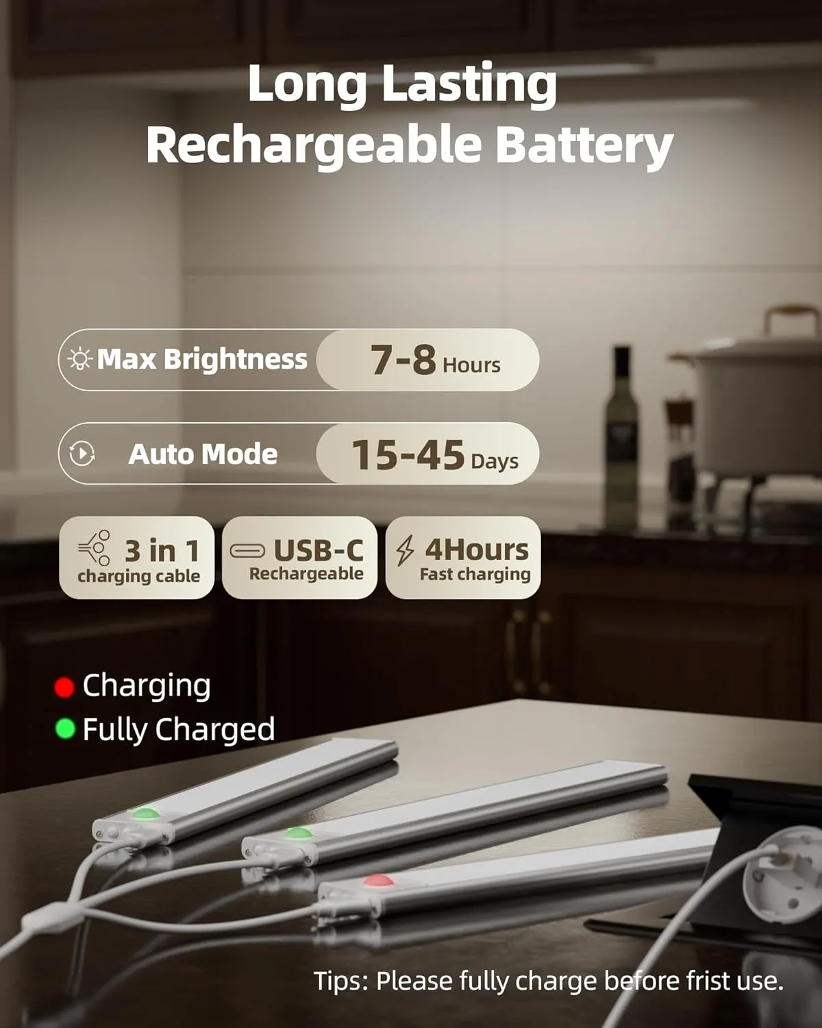 Under Cabinet Lighting, LED Motion Sensor Light Indoor, Rechargeable Closet Lights Battery Operated, Dimmable Under Cabinet Lights with 3 Color Temps, Wireless Under Counter Lights for Kitchen(6Pack)