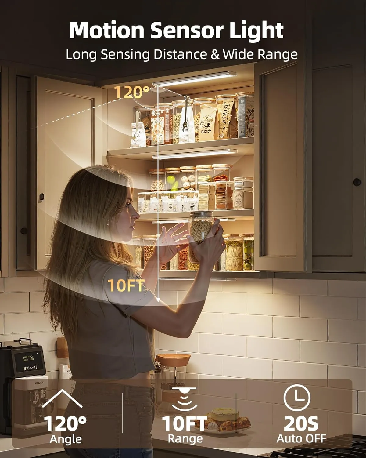 Under Cabinet Lighting, LED Motion Sensor Light Indoor, Rechargeable Closet Lights Battery Operated, Dimmable Under Cabinet Lights with 3 Color Temps, Wireless Under Counter Lights for Kitchen(6Pack)