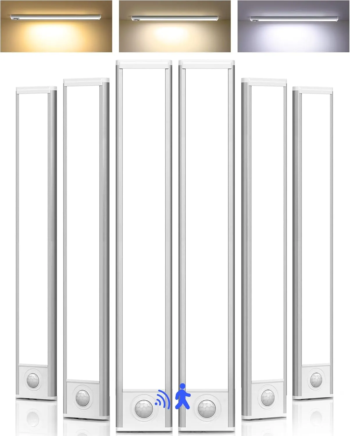 Under Cabinet Lighting, LED Motion Sensor Light Indoor, Rechargeable Closet Lights Battery Operated, Dimmable Under Cabinet Lights with 3 Color Temps, Wireless Under Counter Lights for Kitchen(6Pack)