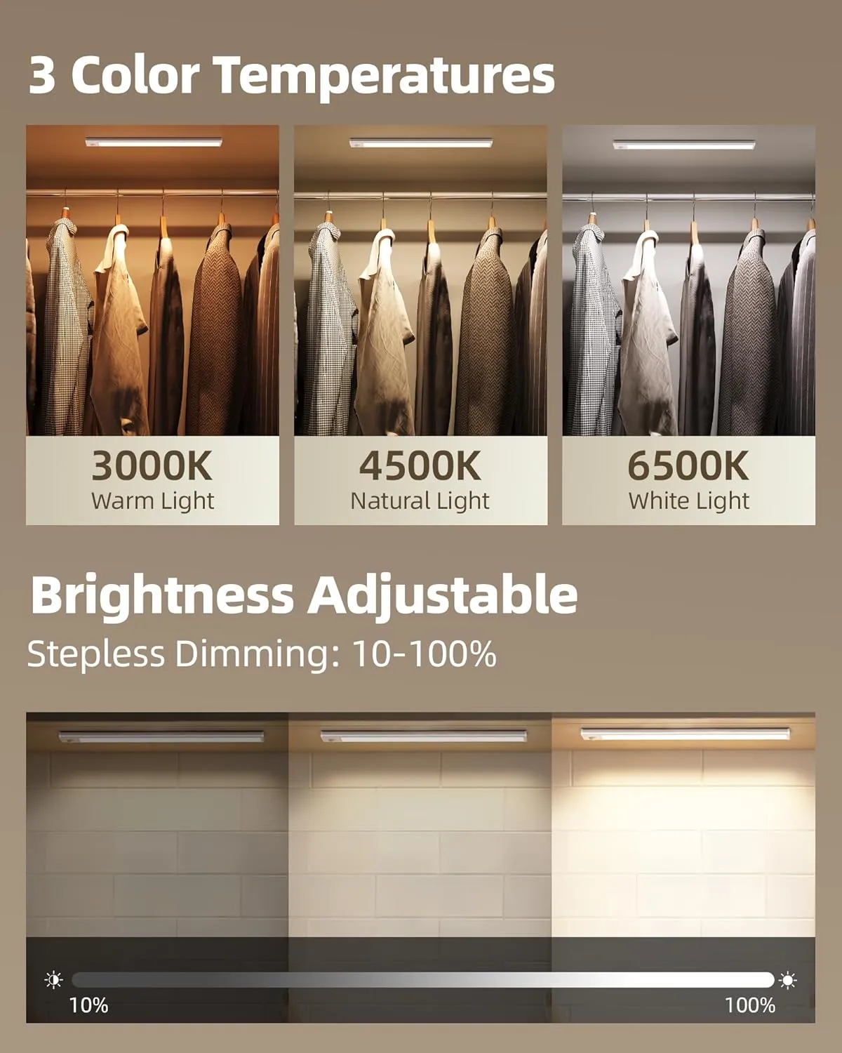 Under Cabinet Lighting, LED Motion Sensor Light Indoor, Rechargeable Closet Lights Battery Operated, Dimmable Under Cabinet Lights with 3 Color Temps, Wireless Under Counter Lights for Kitchen(6Pack)