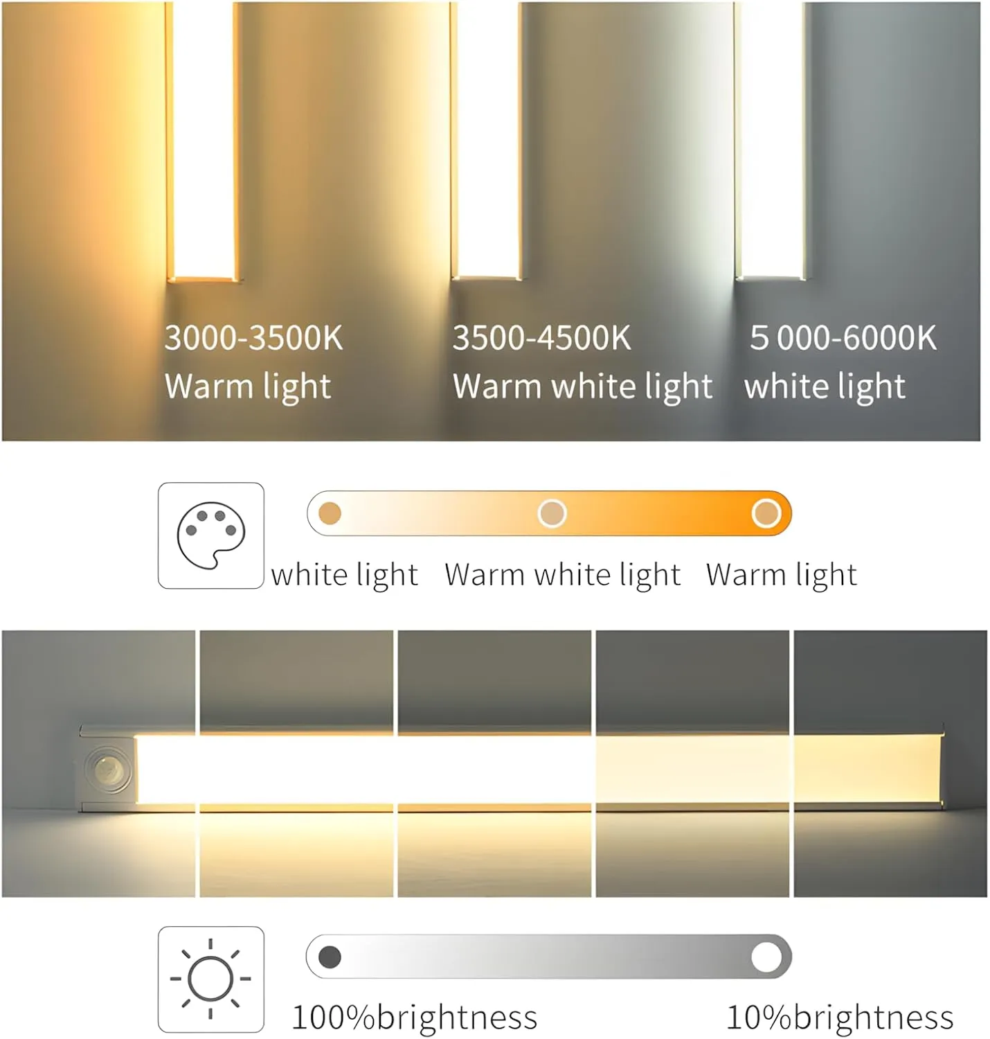 Under Cabinet Lighting Wireless, LED Under Counter Lights for Kitchen 2400mAh, Motion Activated Under Cabinet Lights with 3 Color Temps, USB Rechargeable Indoor Kitchen Fixtures (1 Pack, 8 inches)