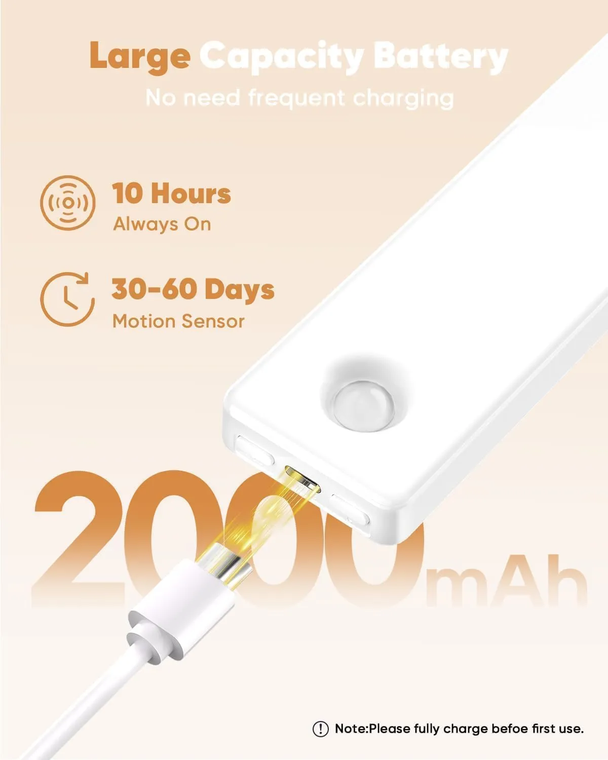 Under Cabinet Lighting,3 Color Temperatures Motion Sensor Light Indoor 2 Pack, USB Rechargeable Battery Operated Closet Lights, Wireless Dimmable LED Cabinet Lights, Under Counter Light for Kitchen