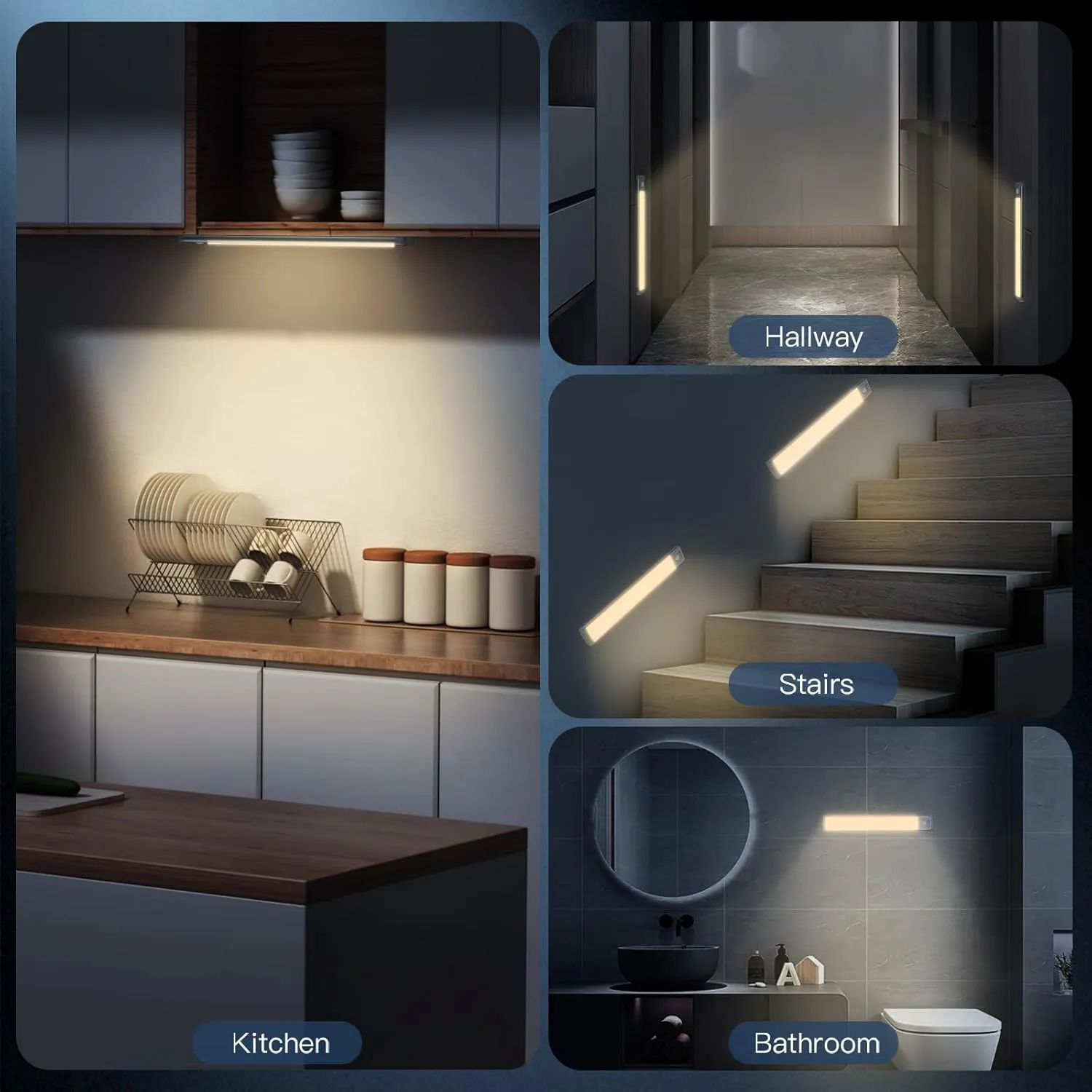 Under Cabinet Lights, 63 LED Rechargeable Battery Operated Motion Sensor Light Indoor, 2 Pack Magnetic Dimmable Closet Lights, Wireless Under Counter Lights for Kitchen, Stairs