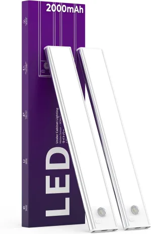 Under Cabinet Lights Motion Sensor LED Closet Lights Battery Operated Wireless (White, 2Pack)