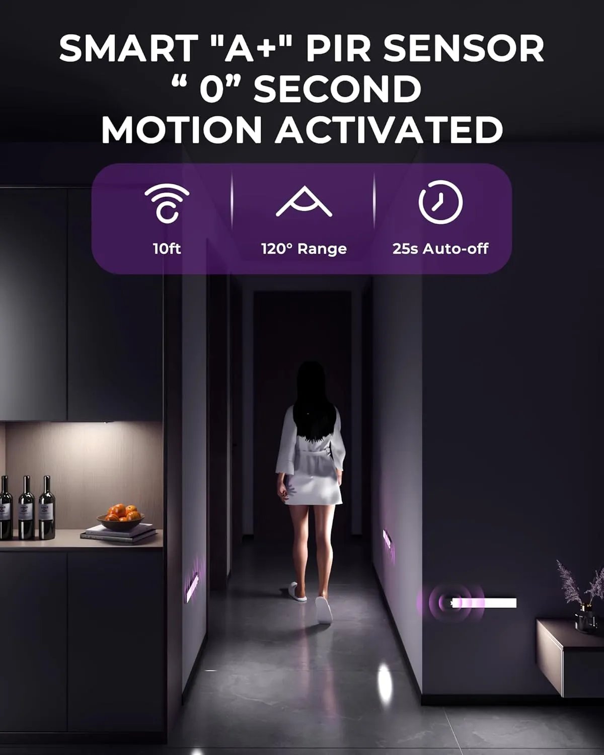 Under Cabinet Lights Motion Sensor LED Closet Lights Battery Operated Wireless (White, 2Pack)