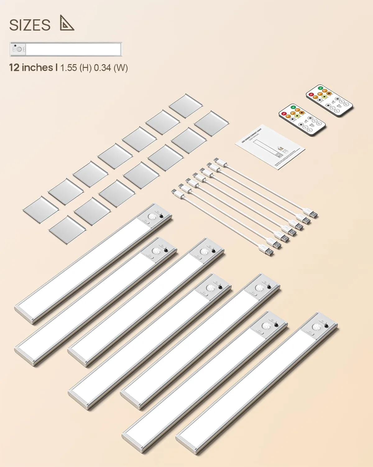 Under Cabinet Lights with Remote Control,2500mAh USB Rechargeable Motion Sensor Light Indoor,350 Lumen LED Closet Light,3 Color Temps Wireless Under Counter Lights for Kitchen, Wardrobe,Hallway,7 Pack
