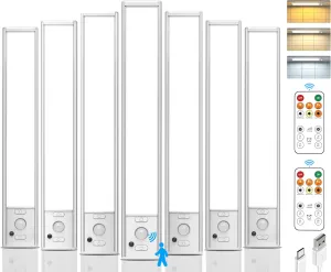 Under Cabinet Lights with Remote Control,2500mAh USB Rechargeable Motion Sensor Light Indoor,350 Lumen LED Closet Light,3 Color Temps Wireless Under Counter Lights for Kitchen, Wardrobe,Hallway,7 Pack