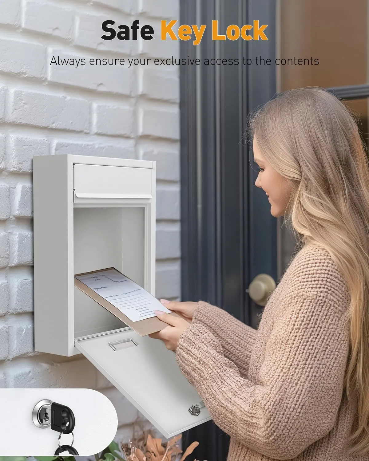 Uniclife Wall Mount Mailbox for Outside, Locking Mailbox, Large Mailbox with Key Lock, Security Mail Box for House, Safe Key Drop Box, Post Box, Steel Cash Drop Box for Home Office School, White