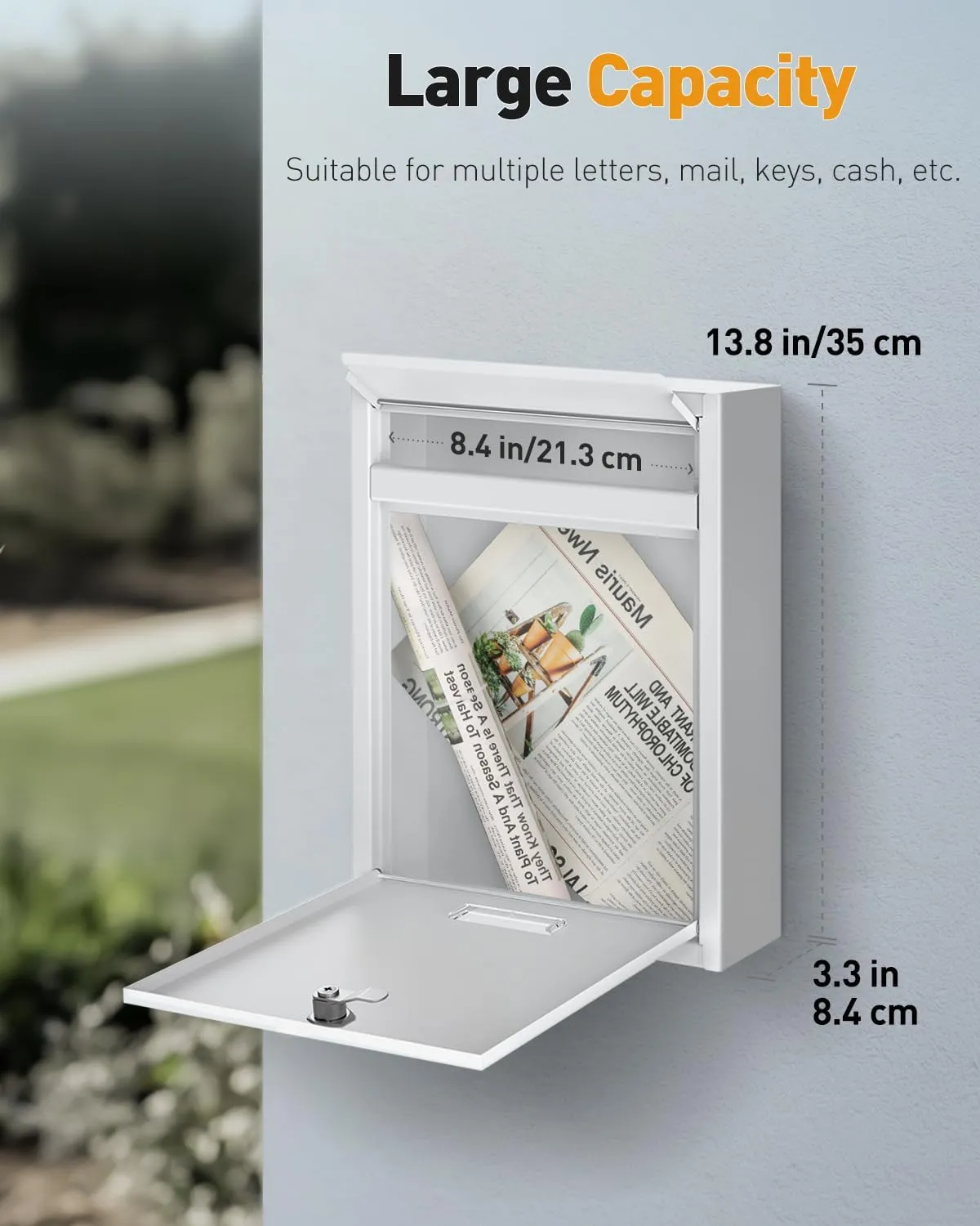 Uniclife Wall Mount Mailbox for Outside, Locking Mailbox, Large Mailbox with Key Lock, Security Mail Box for House, Safe Key Drop Box, Post Box, Steel Cash Drop Box for Home Office School, White