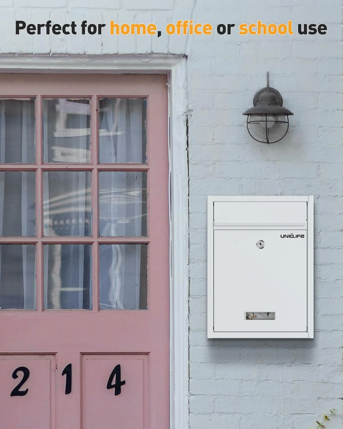 Uniclife Wall Mount Mailbox for Outside, Locking Mailbox, Large Mailbox with Key Lock, Security Mail Box for House, Safe Key Drop Box, Post Box, Steel Cash Drop Box for Home Office School, White
