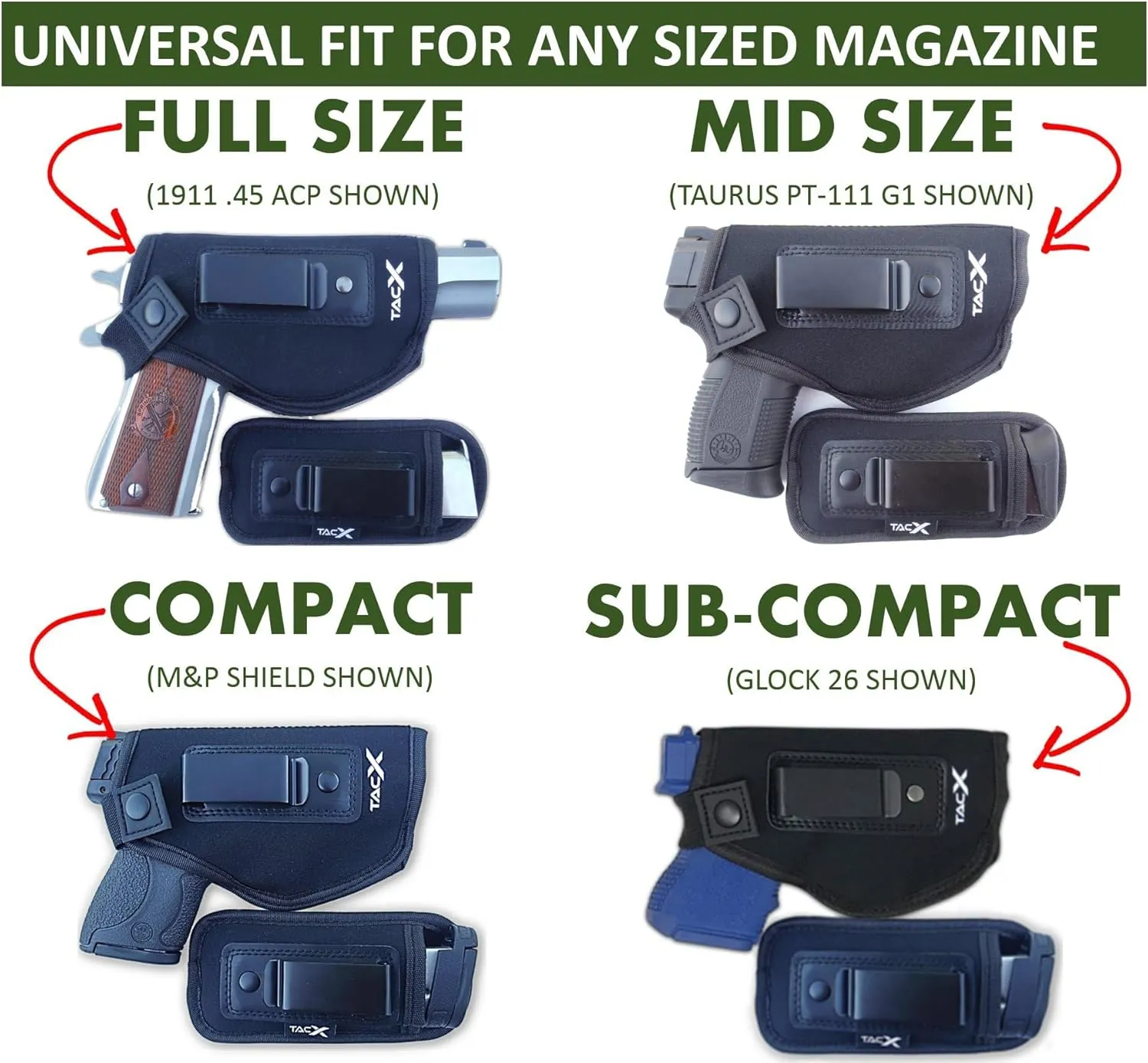 Universal IWB Magazine Holster Carrier | Inside The Waistband Mag Pouch | Single and Double Stack Magazine Concealment Holder for 9mm/.40/.45/.380 | Pepper Spray, Flashlight, Knife