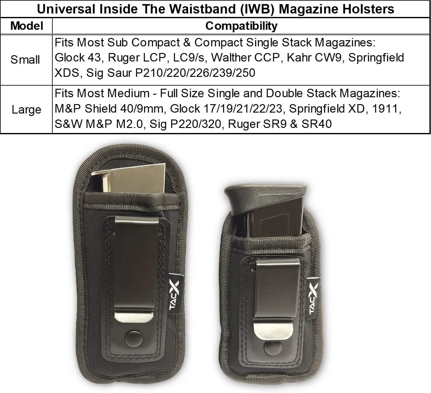 Universal IWB Magazine Holster Carrier | Inside The Waistband Mag Pouch | Single and Double Stack Magazine Concealment Holder for 9mm/.40/.45/.380 | Pepper Spray, Flashlight, Knife