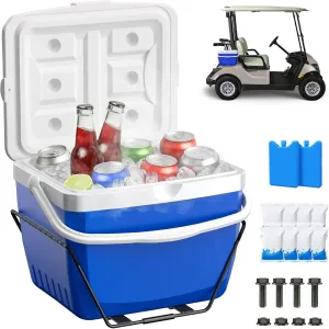 Upgrade 15L Golf Cart Cooler, Portable Golf Cart Ice Chest with Mounting Bracket, Ice Packs, 15 Quart Large Capacity 48H Cooling Ice Cooler Fits Club Car EZGO Yamaha