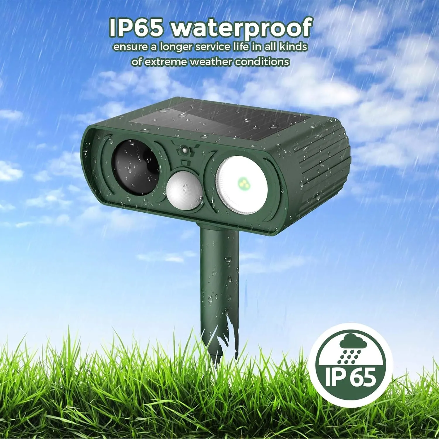 Upgraded Solar Ultrasonic Animal Repellent Outdoor, Deer Repellent Devices Motion Detection, Waterproof Cat Squirrel Mouse Raccoon Dog Repellent Deterrent with LED Flash Lights for Yard Farm Garden
