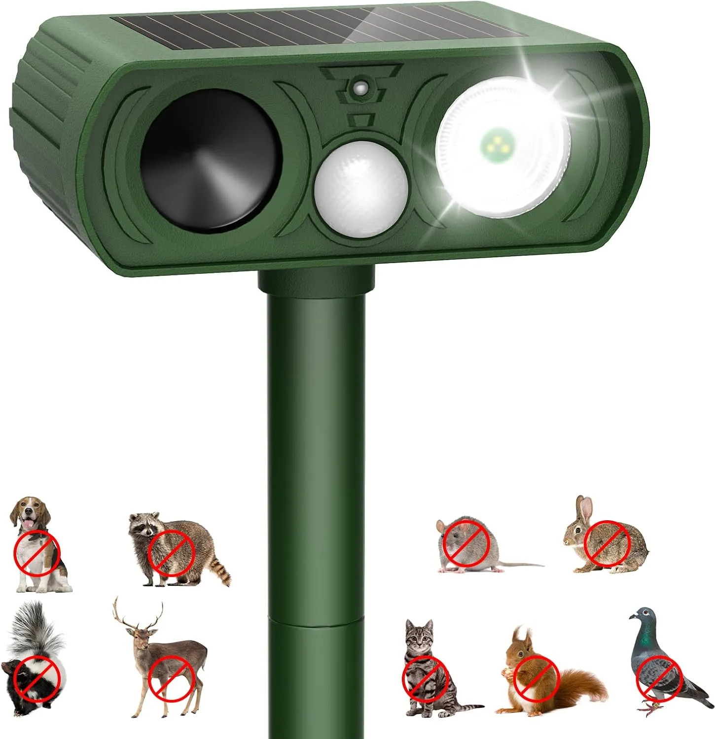 Upgraded Solar Ultrasonic Animal Repellent Outdoor, Deer Repellent Devices Motion Detection, Waterproof Cat Squirrel Mouse Raccoon Dog Repellent Deterrent with LED Flash Lights for Yard Farm Garden