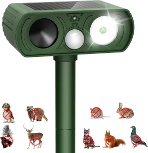 Upgraded Solar Ultrasonic Animal Repellent Outdoor, Deer Repellent Devices Motion Detection, Waterproof Cat Squirrel Mouse Raccoon Dog Repellent Deterrent with LED Flash Lights for Yard Farm Garden