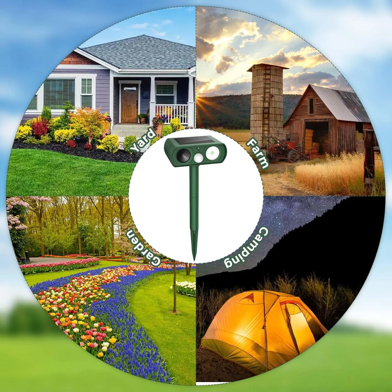 Upgraded Solar Ultrasonic Animal Repellent Outdoor, Deer Repellent Devices Motion Detection, Waterproof Cat Squirrel Mouse Raccoon Dog Repellent Deterrent with LED Flash Lights for Yard Farm Garden