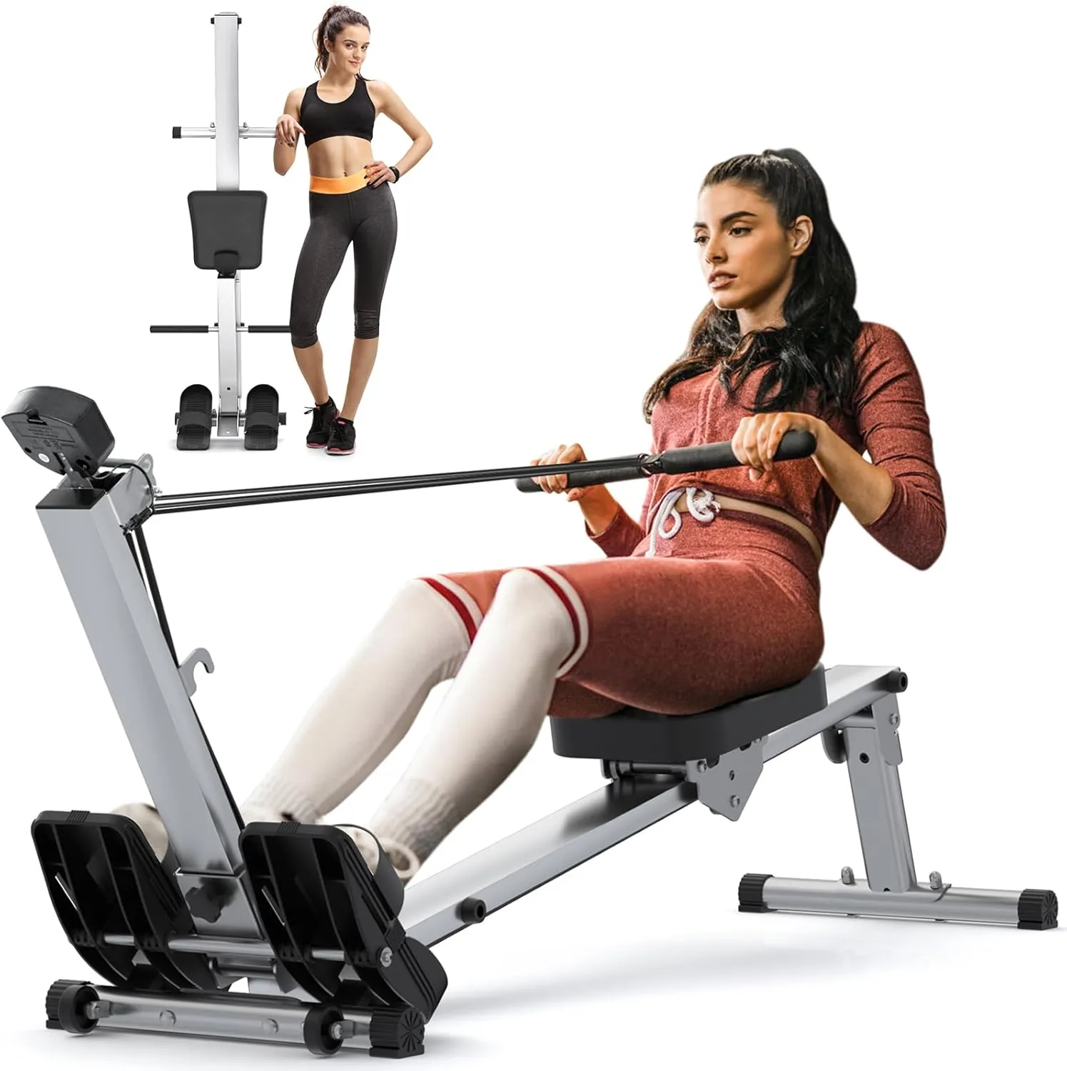 Upgraded Version Rowing Machine for Home Use, Rowing Machine Foldable Rower with Adjustable Resistance, Hyper-Quiet Rower Machine Supports 300LBS