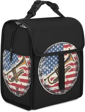 U.S.A. Flag Trumpet Jazz Music Insulated Lunch Cooler Bag Waterproof Lunch Box for Work Picnic Or Travel