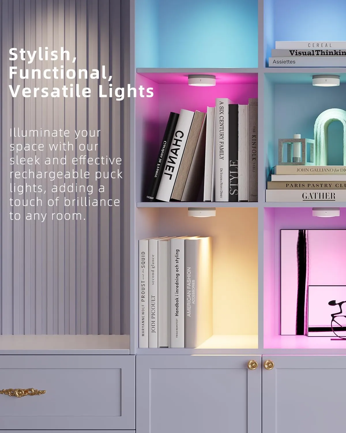 USB Rechargeable Color Changing Puck Lights, 1600mAh Battery Powered Tap Light with Remote Magnetic Push Light Stick On Closet Lighting Wireless LED Shelf Lights RGB Under Cabinet Touch Lamp Classroom