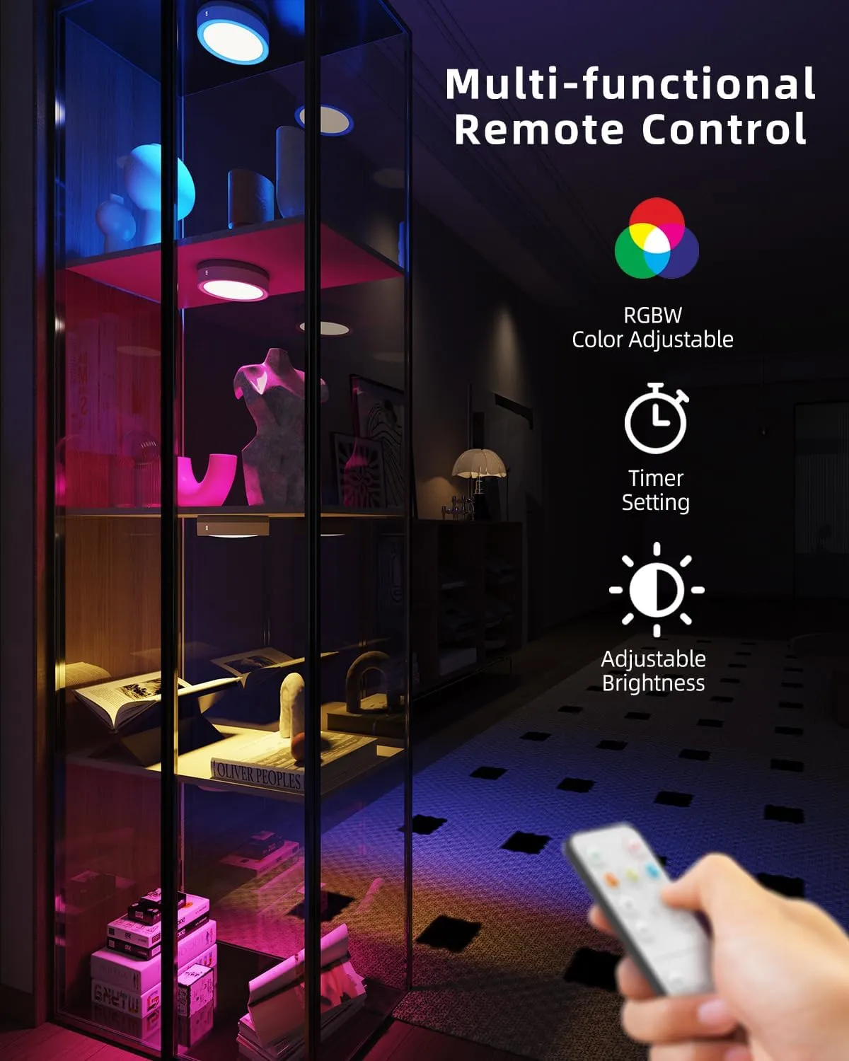 USB Rechargeable Color Changing Puck Lights, 1600mAh Battery Powered Tap Light with Remote Magnetic Push Light Stick On Closet Lighting Wireless LED Shelf Lights RGB Under Cabinet Touch Lamp Classroom