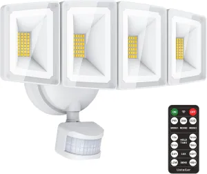 USTELLAR 100W 10000LM LED Security Lights Motion Sensor Outdoor, Remote Control 4 Heads LED Flood Light Outdoor, 5000K Daylight, IP65 Waterproof, Bright Motion Detected Lights for Outside Yard