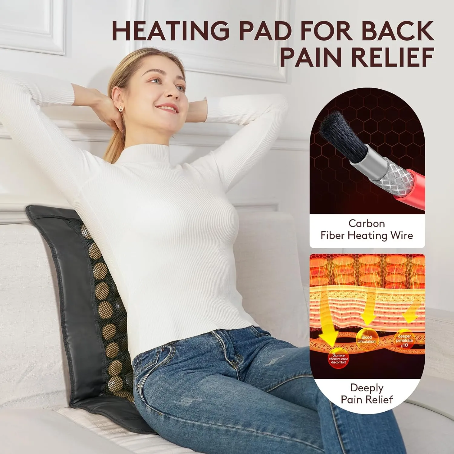 UTK Far Infrared Heating Pad, 98 Tourmaline Stone Heating Pad for Back Pain Relief, FSA HSA Eligible, Birthday Gifts for Mom Dad Family, Auto Shut Off, Memory Function, with Carry Bag, 21'' x 31''